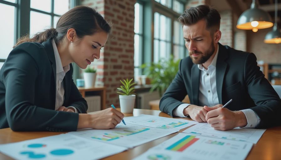 A documentary-style split image contrasting a data analyst explaining complex spreadsheets to a manager (left) with a confused small business owner reading a simple report (right).
