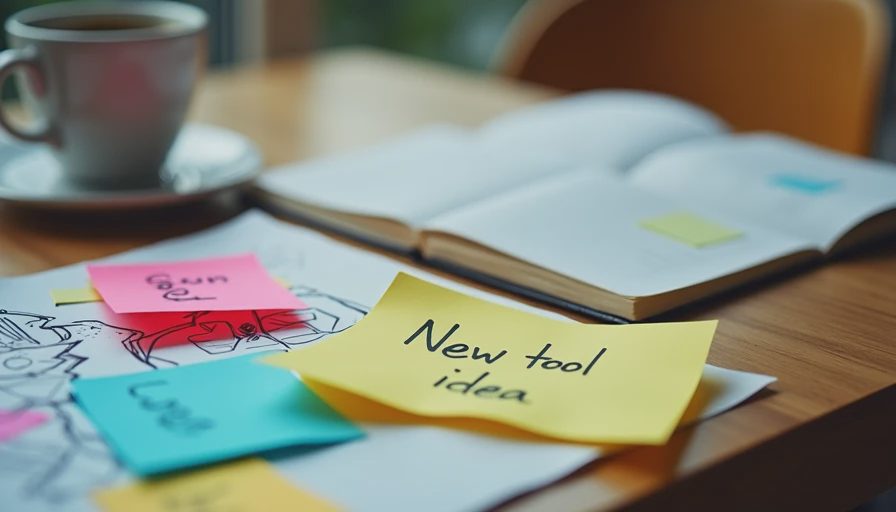 A close-up documentary shot of a desk covered in colorful sticky notes and business idea sketches, capturing the rush of unverified inspiration.