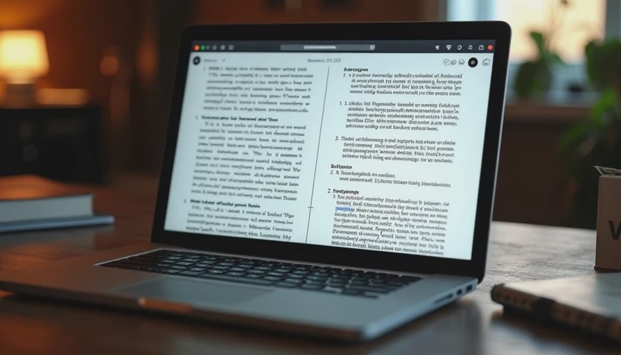 A documentary-style photo of a laptop screen showing a split view contrasting a messy "before" text paragraph with a structured "after" list.