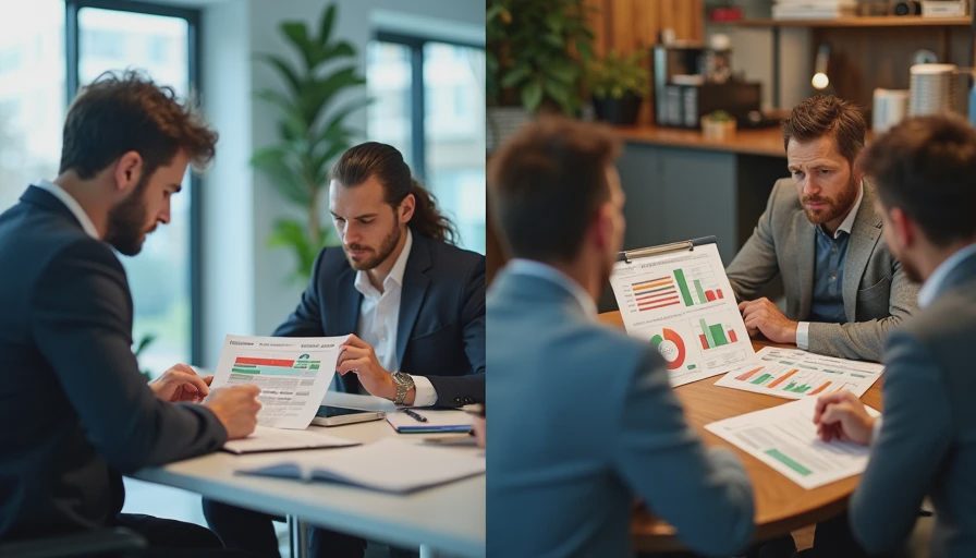 A documentary-style split image contrasting a data analyst explaining complex spreadsheets to a manager (left) with a confused small business owner reading a simple report (right).