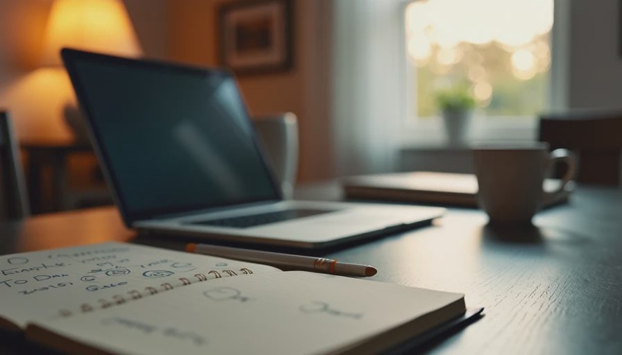 A realistic desk workspace showing a laptop and handwritten notes under warm morning light, representing real-world professional constraints.