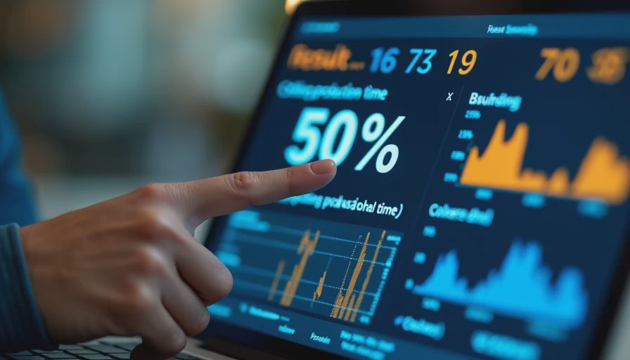 A documentary-style close-up of a finger pointing at specific metrics on a laptop screen, highlighting the shift from adjectives to evidence.